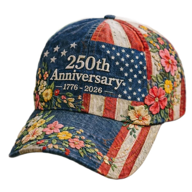 L'Amérique 250ème anniversaire Rose 3D imprimé Casquette de baseball pour les voyages quotidiens et l'indépendance