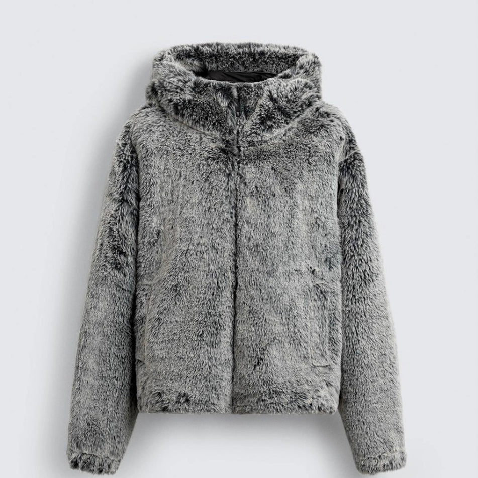 Veste à capuche en fausse fourrure