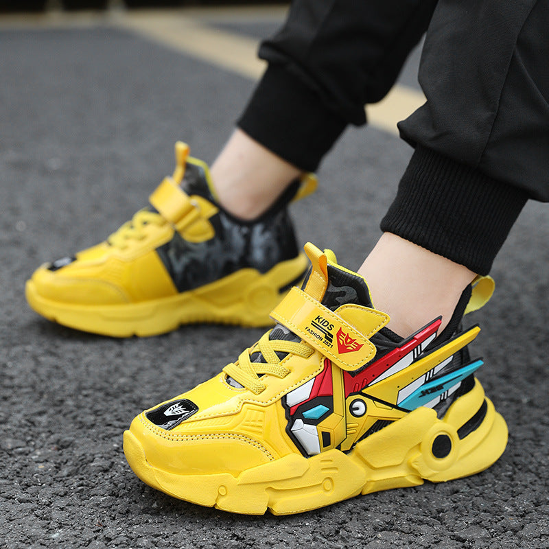 Confortable Surface en cuir Moyen et grand Chaussures de course pour enfants Casual Velcro Sneake