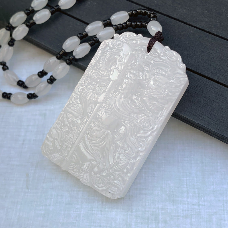 Afghan White Jade Broadsword Guan Gong Pendentif homme Jade Taobao Trembles Live vendra G