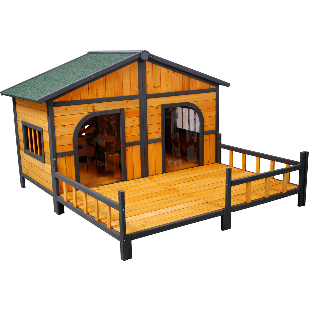 Grande maison de chien en bois extérieur Double XL Kennel de chien avec plancher élevé et porche
