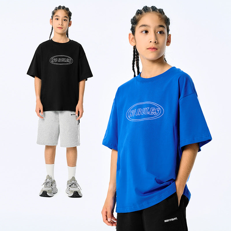 DK Vêtements à manches courtes de style américain brodés rétro pour enfants