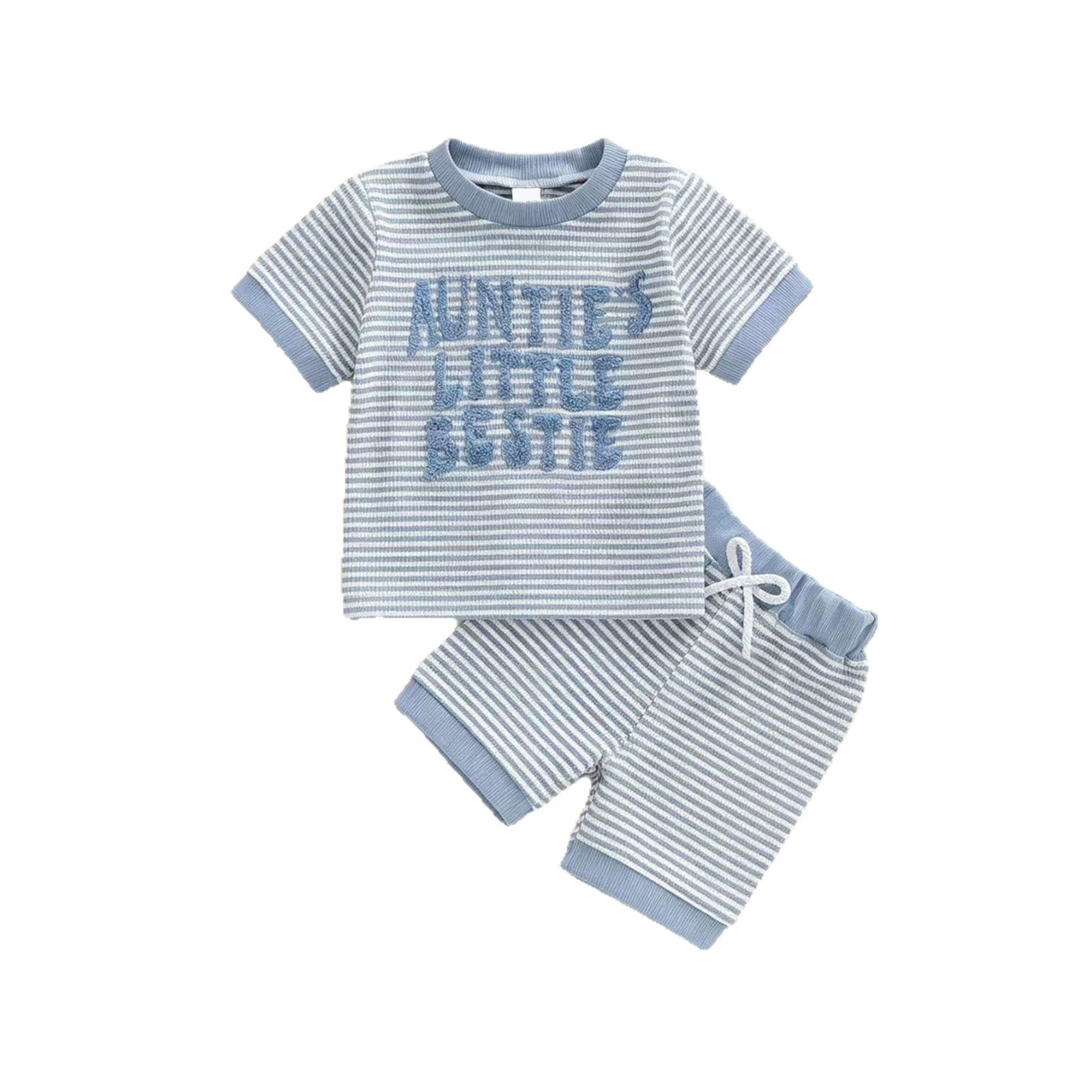 Casual rayé Waffle-knit Lettre-brodé manches courtes et shorts