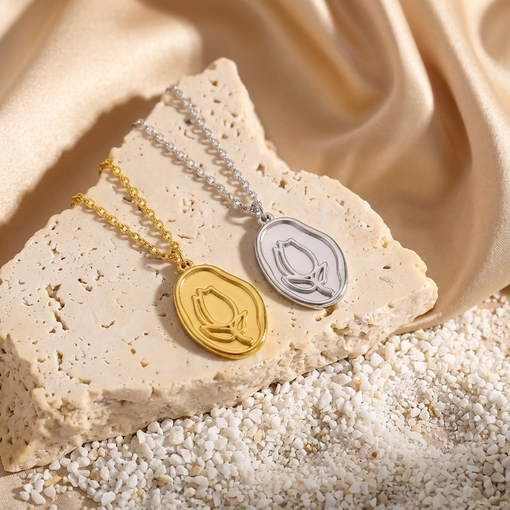 Acier Titanium Non Tarnish Rose Pendentif Collier Français Rétro Exquisite Niche Paperclip Ch