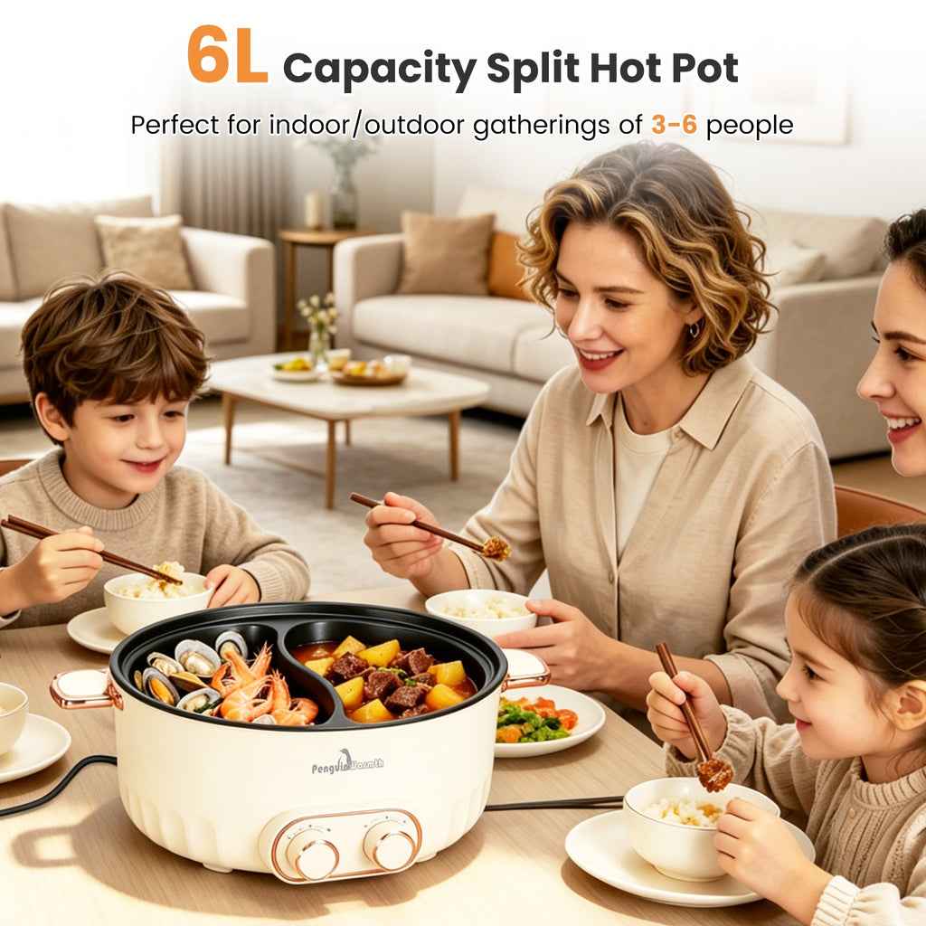 6L 1.59Gal Pot électrique avec diviseur et couvercle en acier inoxydable 2000W avec 2 réglages de chaleur en