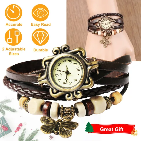 Vieille montre pour femme Bohemian Montre en cuir fait main
