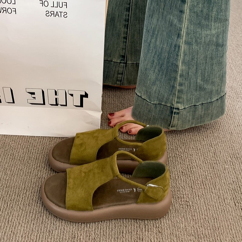 Femmes Retro Minimalist Large T-Panel Slingback Platform Sandales Matching Casual Daily Vacat