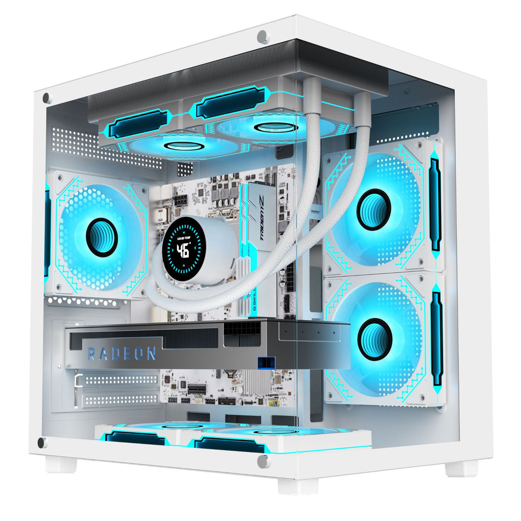Boîtier informatique verre transparent refroidi par eau blanc