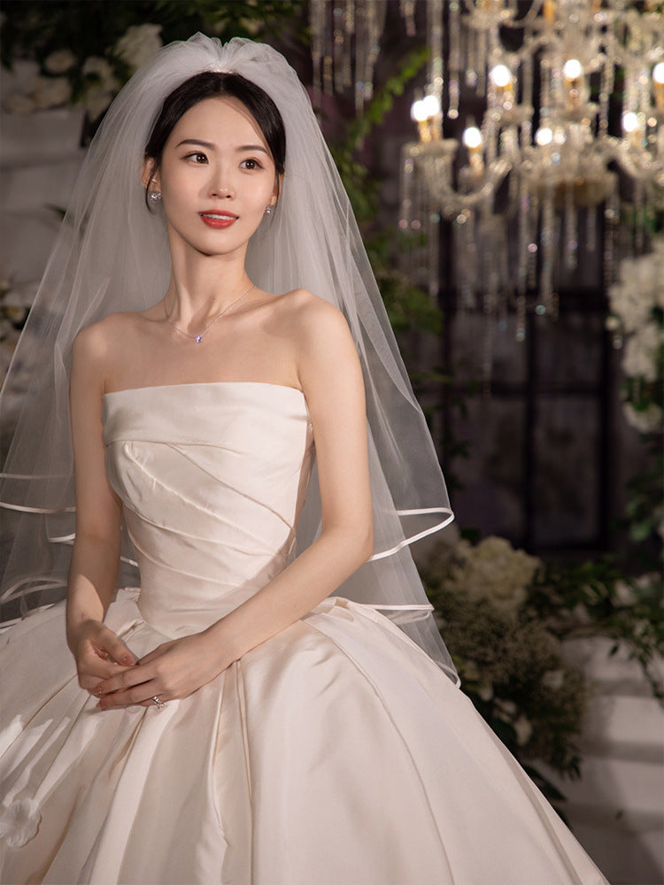 Tube satiné pour femme Top Simple Elegant style français Grande Tail Elegant Robe de mariée