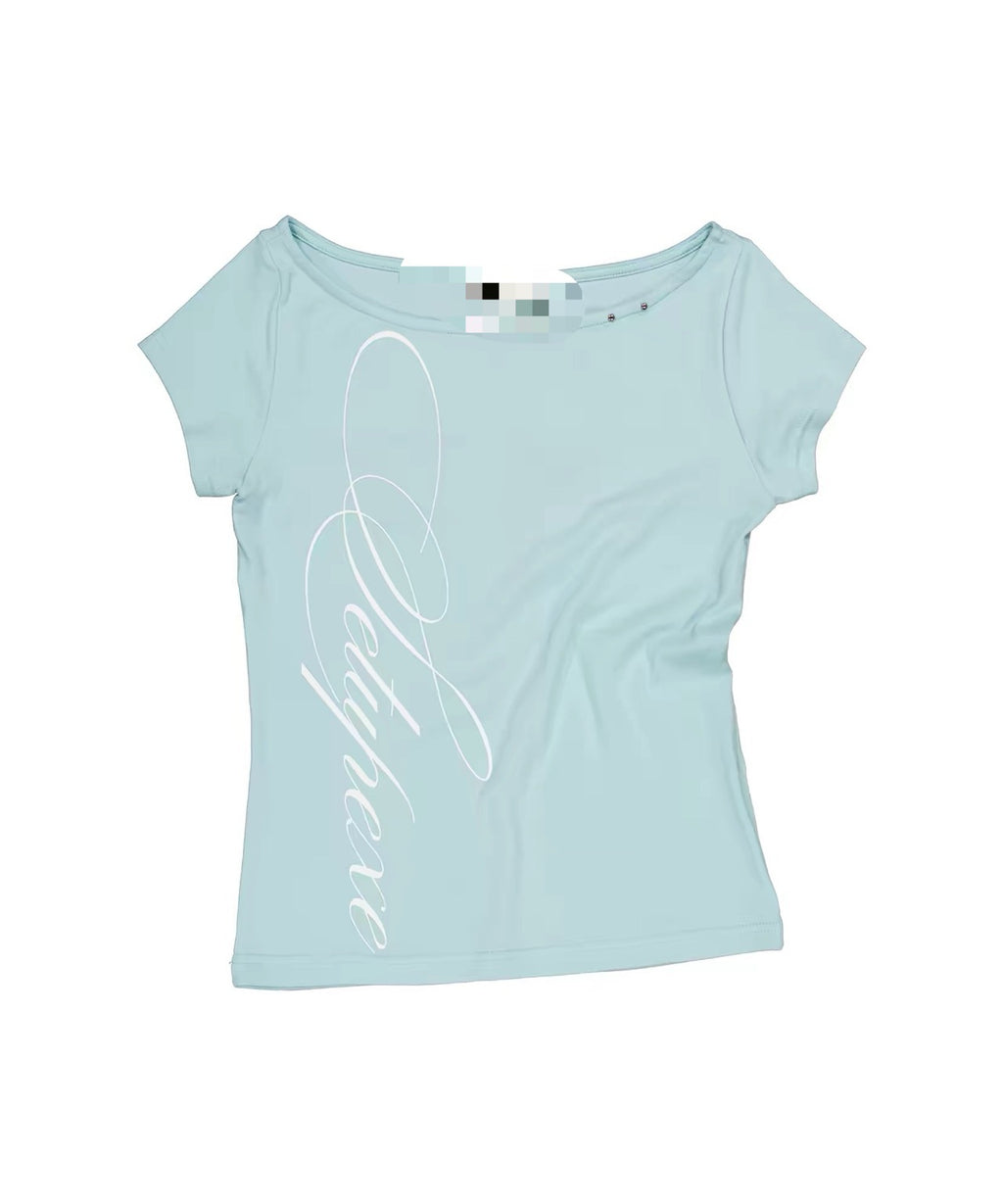Dentelle Cross Sans dos Menthe Vert Manches Courtes Hors-Sholder T-shirt Femmes Top