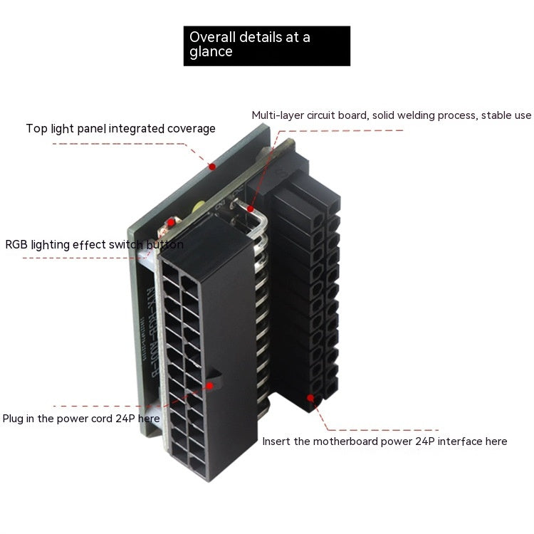 Châssis Mainboard ATX Alimentation 24Pin90 Degrés Direction Elbow Line Accessoires de course