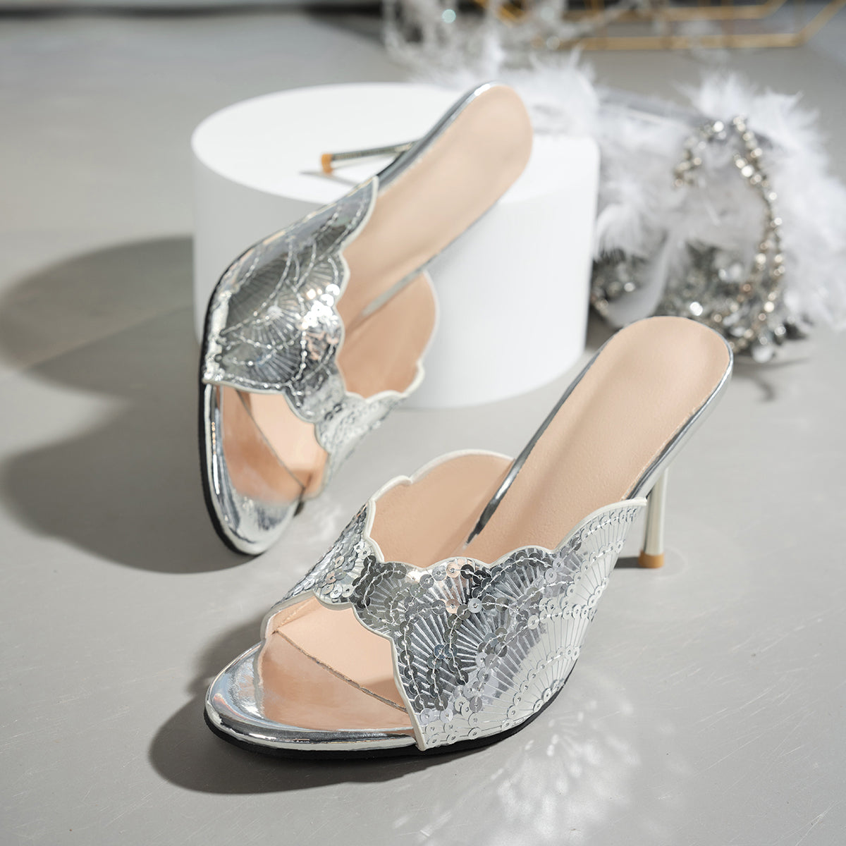 Femmes Pure Desire Français Glitter Stiletto Mules