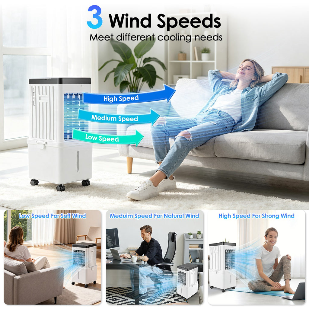 Ventilateur de refroidisseur d'air portable 12L Climatiseur par évaporation avec double touche de réservoir d'eau à 3 vitesses
