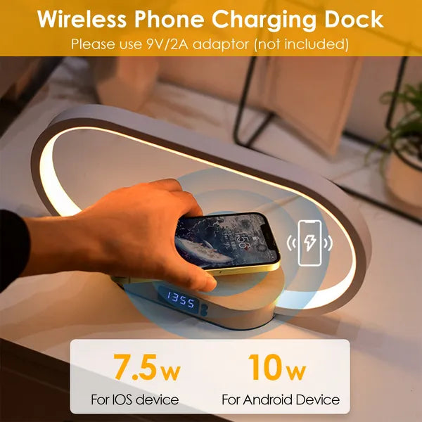 Lampe de contrôle tactile de table de chevet avec horloge sans fil charge lampe de bureau LED