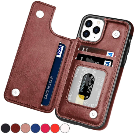 Solid Couleur Double boucle téléphone portable en cuir Case