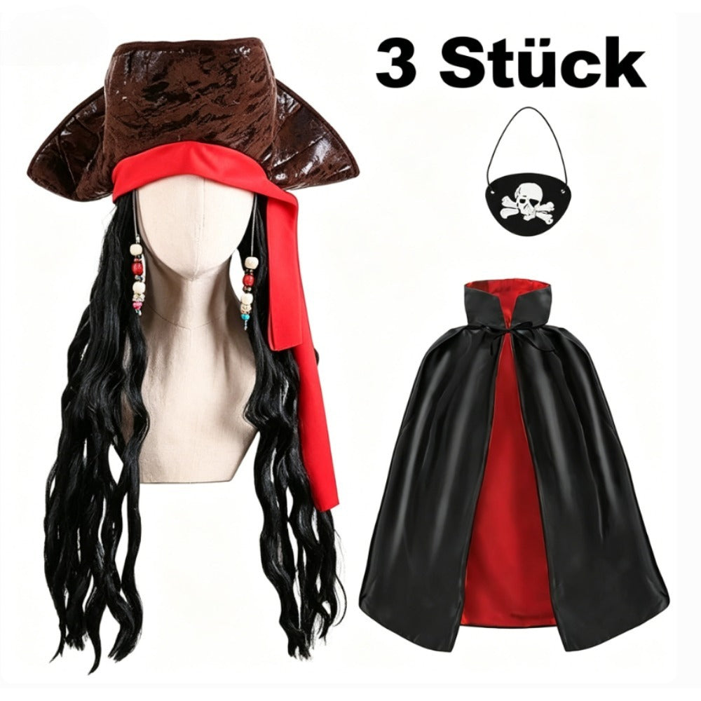 Ensemble de costumes de capitaine de pirates 3 pièces avec masque de sommeil