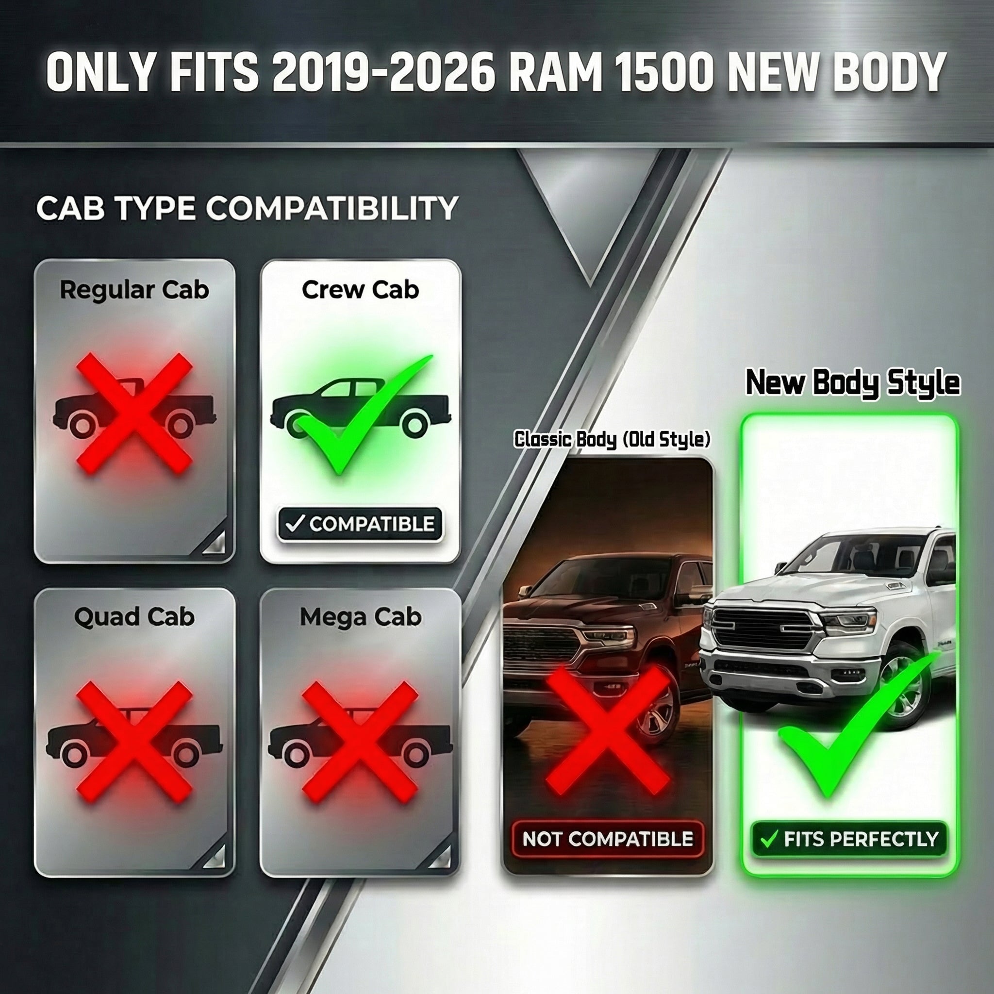 Planches de course compatibles avec Dodge Ram 1500 Body Crew Cab 2019