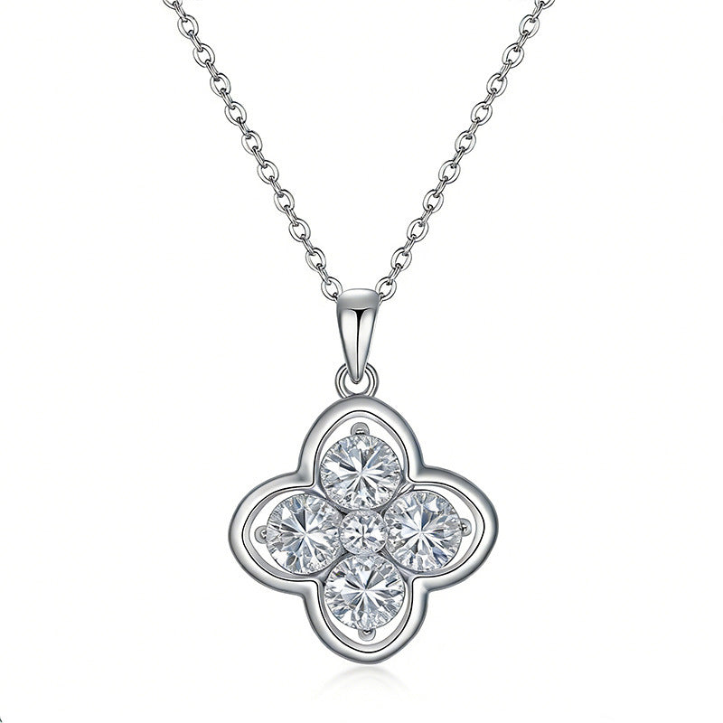 S925 Argent Sterling 4pcs 5mm rond Moissanite collier de trèfle 45cm plaqué or platine G