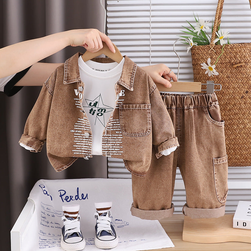 Korean-style denim long-sleeved set for young children