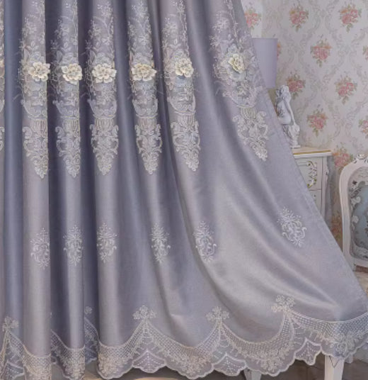 Embroidered curtain with thick black relief design Floor-length curtain