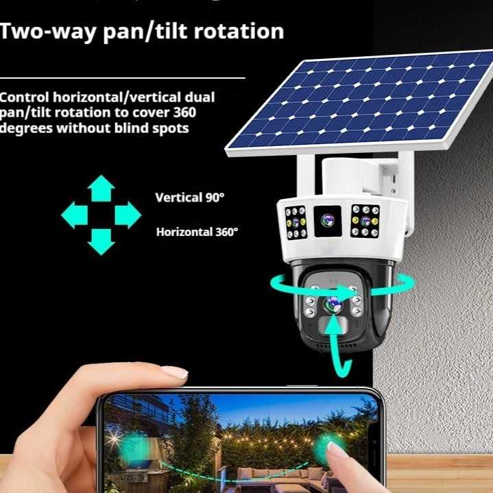 Caméra de surveillance binoculaire solaire à trois écrans