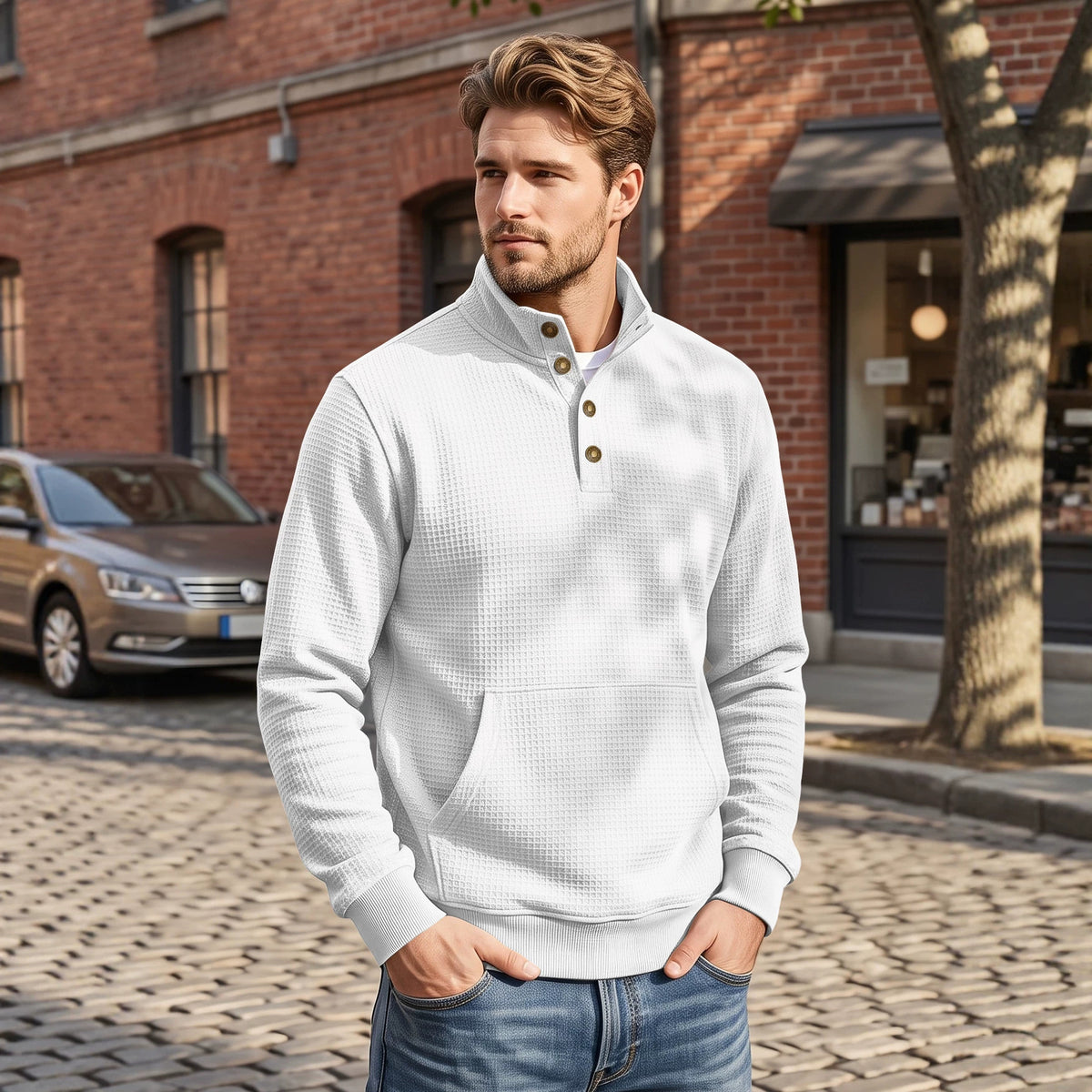 Pulvérisateur de collier de demi-zip en couleur solide, automne et hiver pour hommes