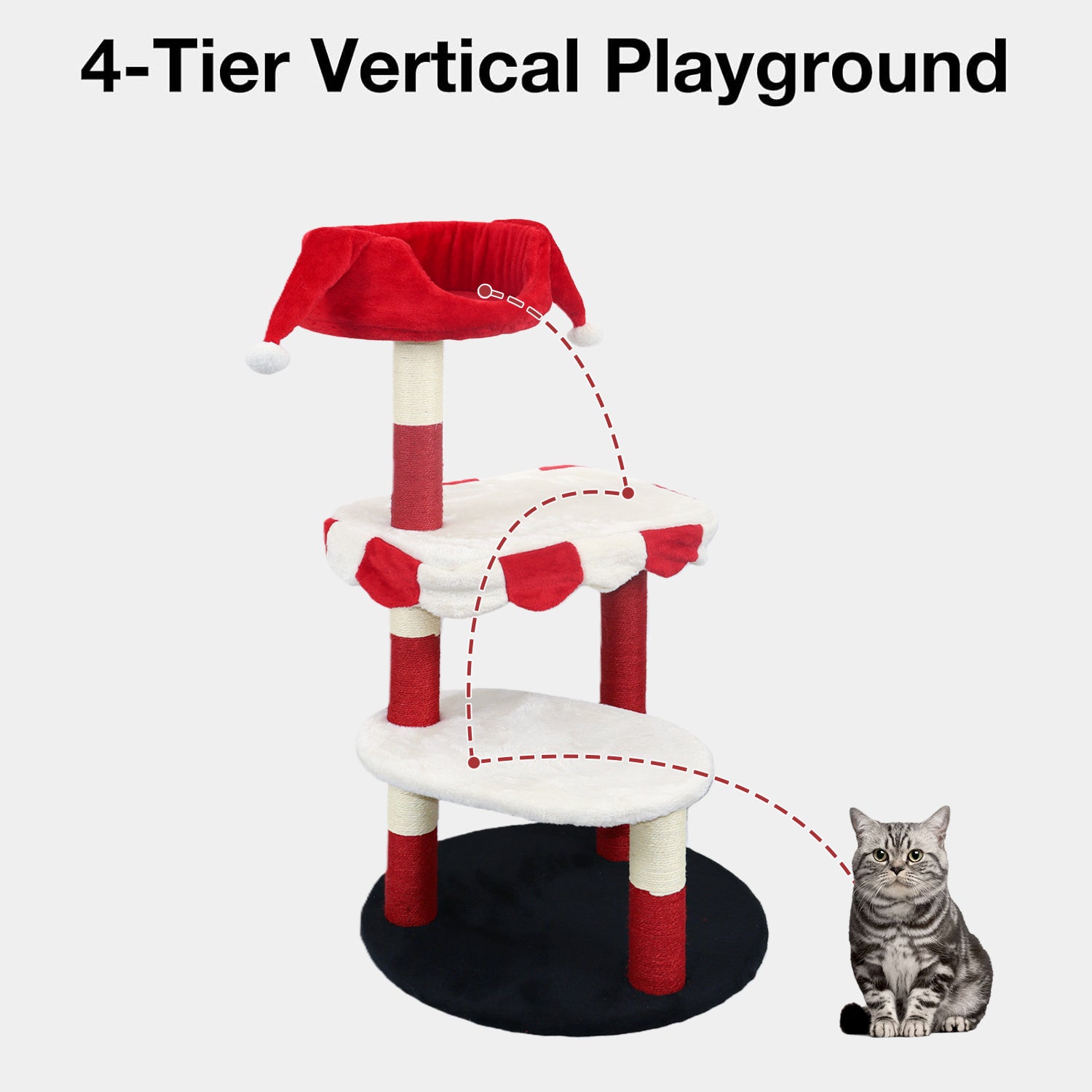 Arbre de chat avec perche cozy et poteaux de Scratching - Red & White Design Meubles de chat multi-niveaux