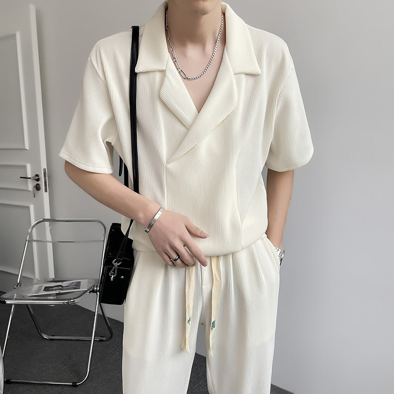 Chemise en soie de glace mince d'été Outfit Hommes Sports de loisirs Ensemble deux pièces