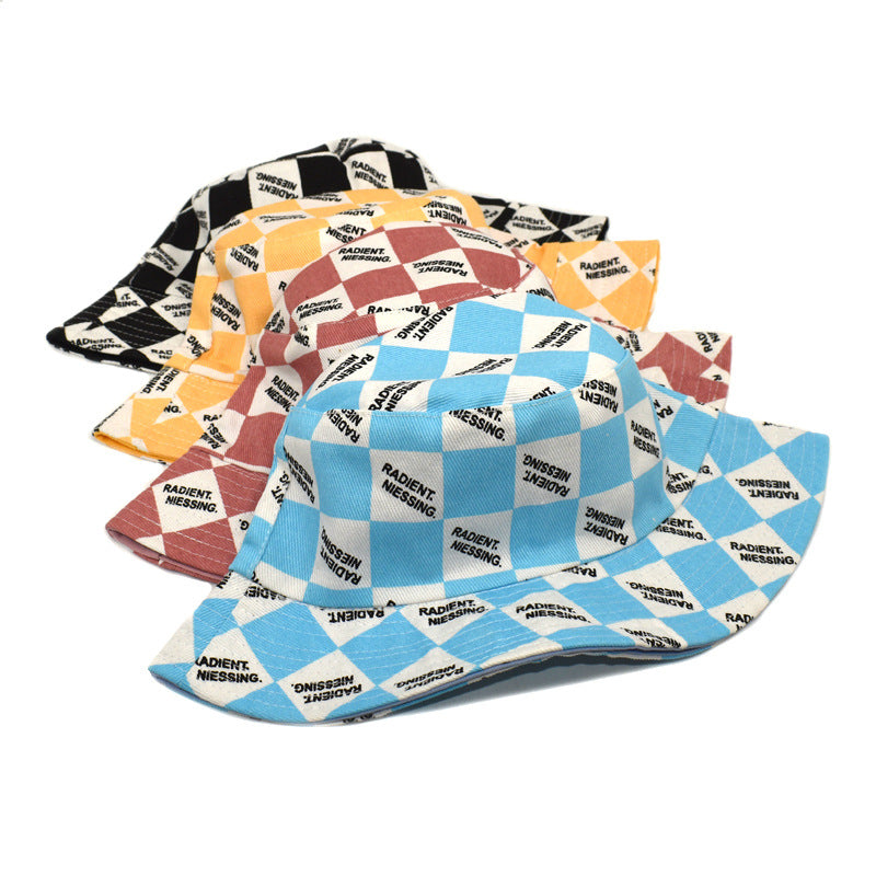 Lettre Chapeau de Bucket Plaid Mode Femme Double face Chapeau de Bucket