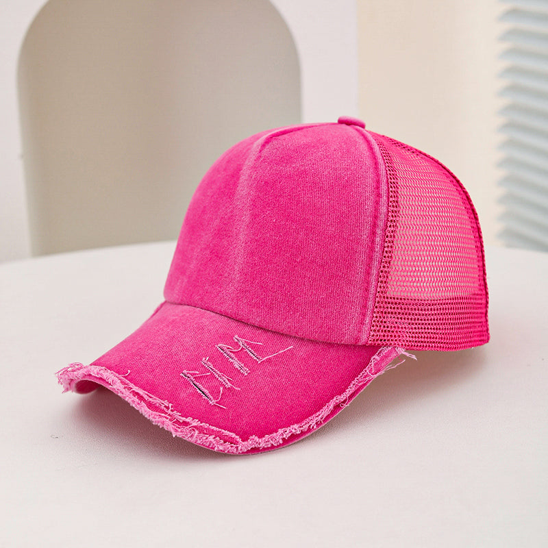 Hommes et femmes style large trou rembourré bord éponge lavé Top Patchwork Mesh Trucker Cap
