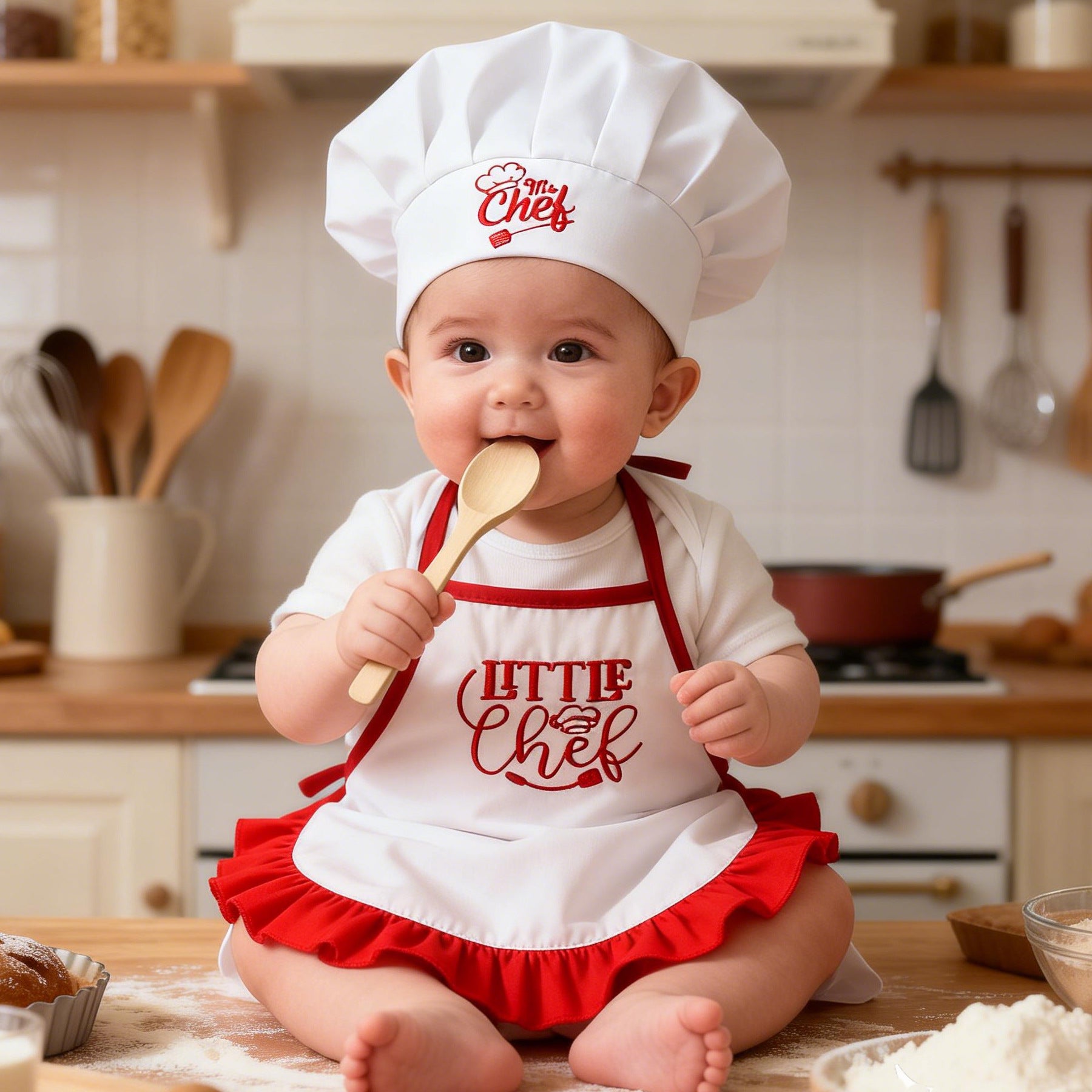 Bébé de 1 mois Photo Outfit Chapeau haut en dentelle Broderie petit chef costume