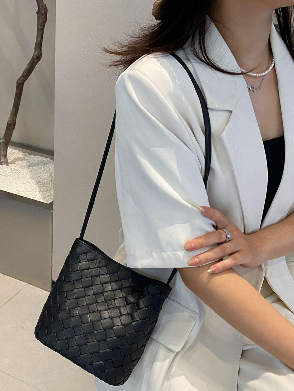 Cuir véritable tissé petit sac