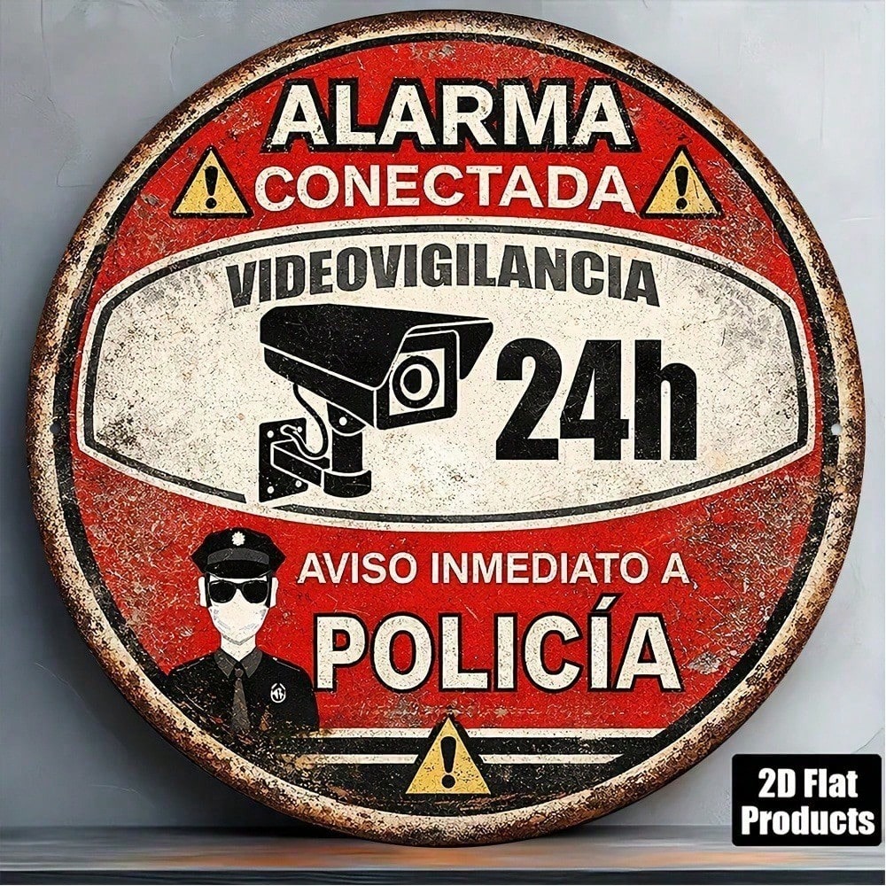 Vieille enseigne espagnole 24 heures sur 24 d'alarme de surveillance vidéo