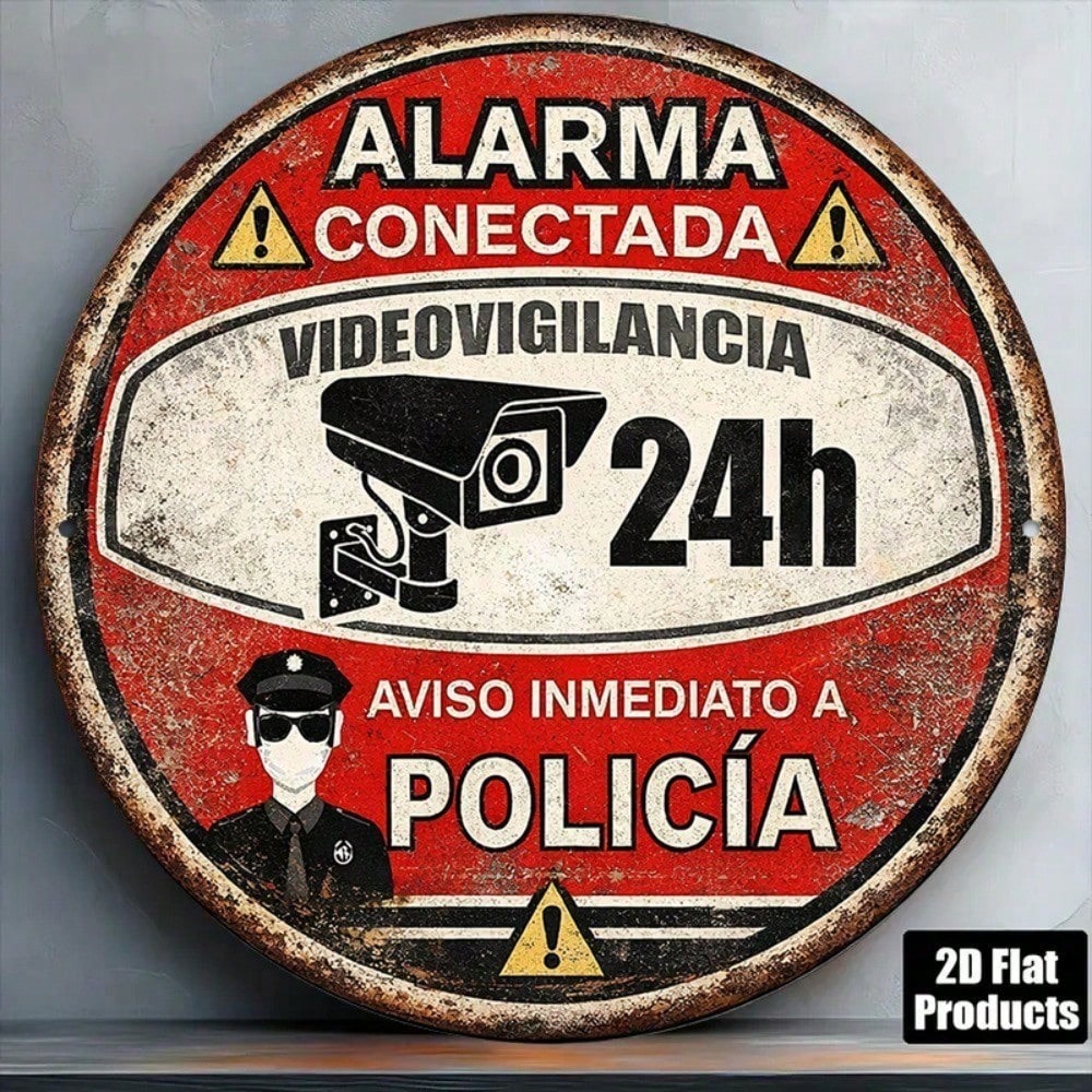 Vieille enseigne espagnole 24 heures sur 24 d'alarme de surveillance vidéo