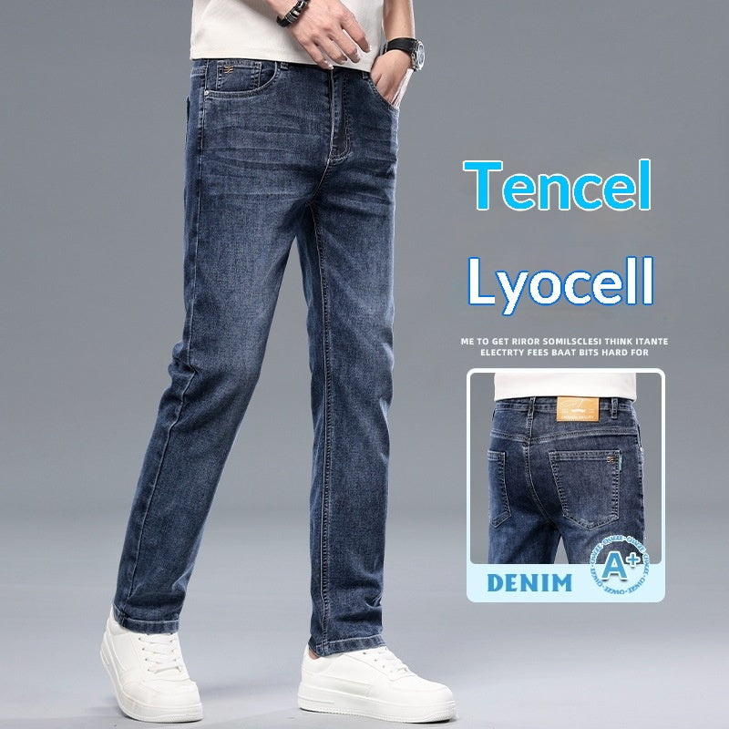 Mens Slim-Fit Straight-Leg Tencel anti-rides pantalons occasionnels