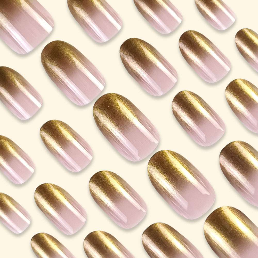 24pcs Ombre Gold Oval Acrylic Press on Nails Minimalist False N