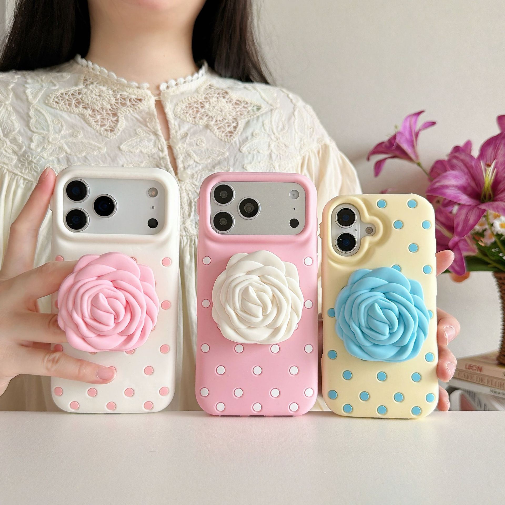 Étui de protection pour téléphone Rose Silicone Polka-dot