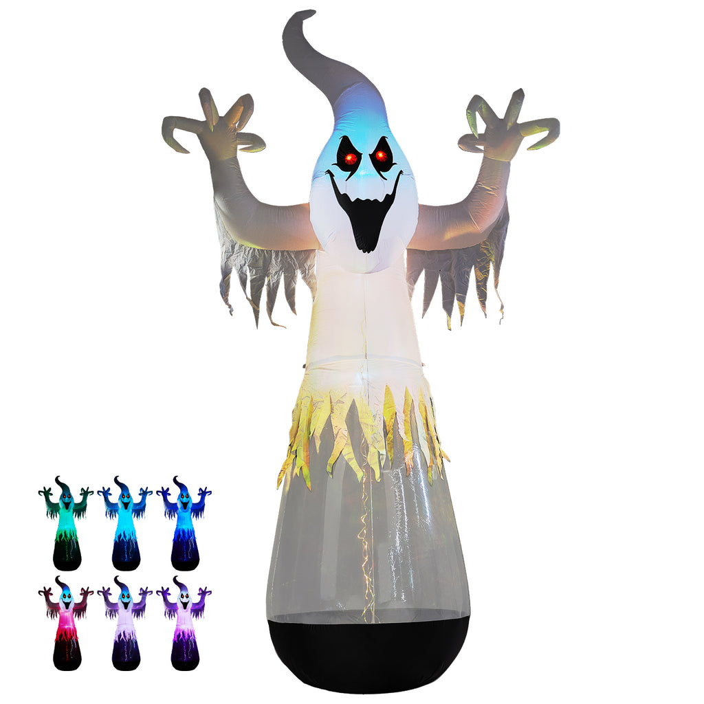 12 pieds gonflable Halloween Decor demi-corps PVC clair Fantôme blanc avec 2 lumières LED & 1 étrier