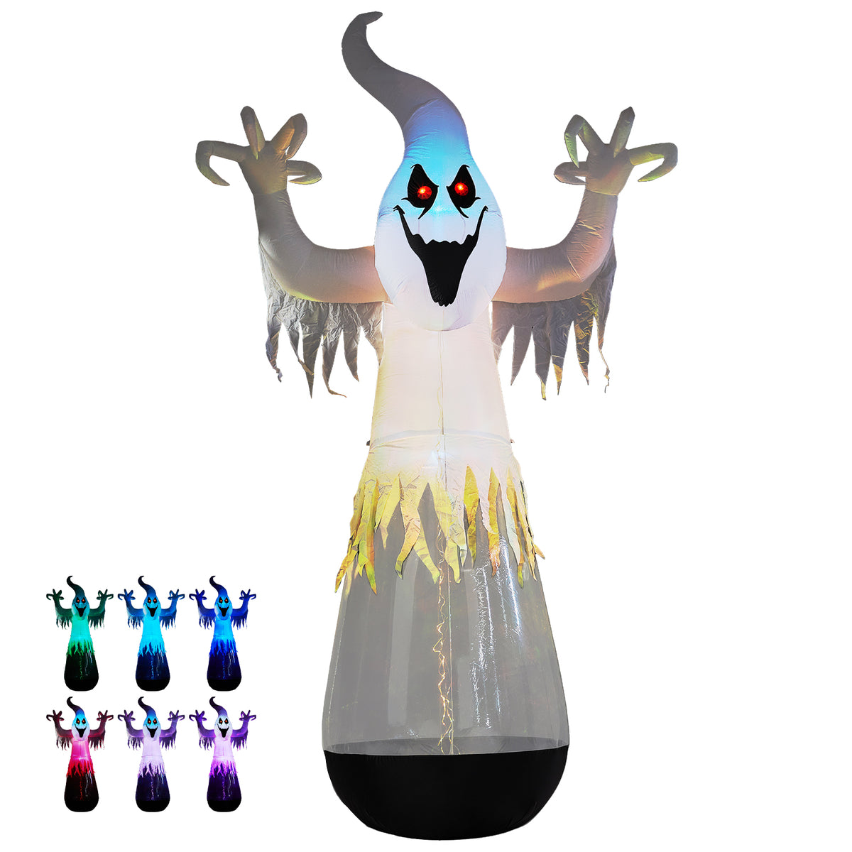 12 pieds gonflable Halloween Decor demi-corps PVC clair Fantôme blanc avec 2 lumières LED & 1 étrier