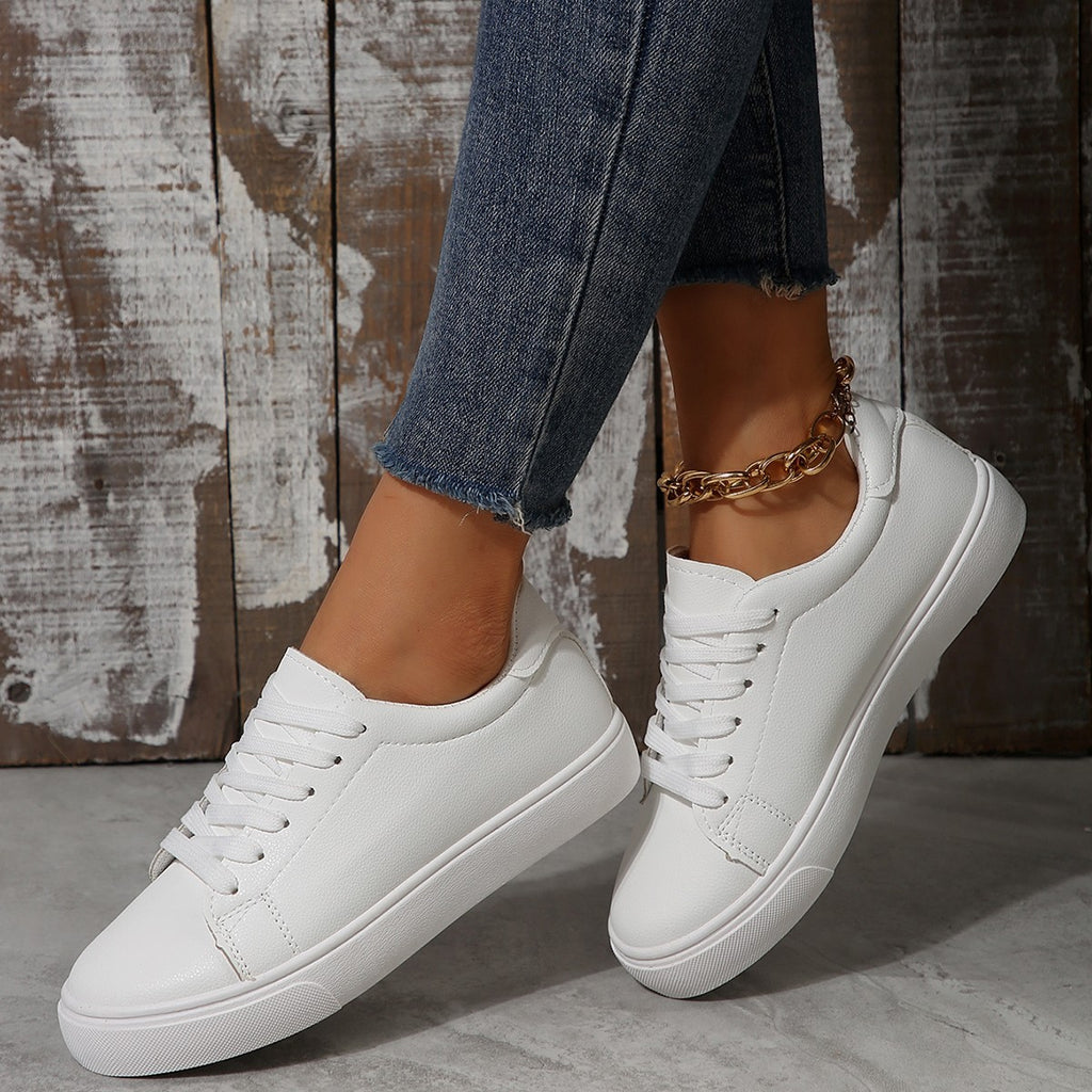 Chaussures Blanc Versatile Plat Plus-taille Casual Laced Coréen style Bas-top Sneakers