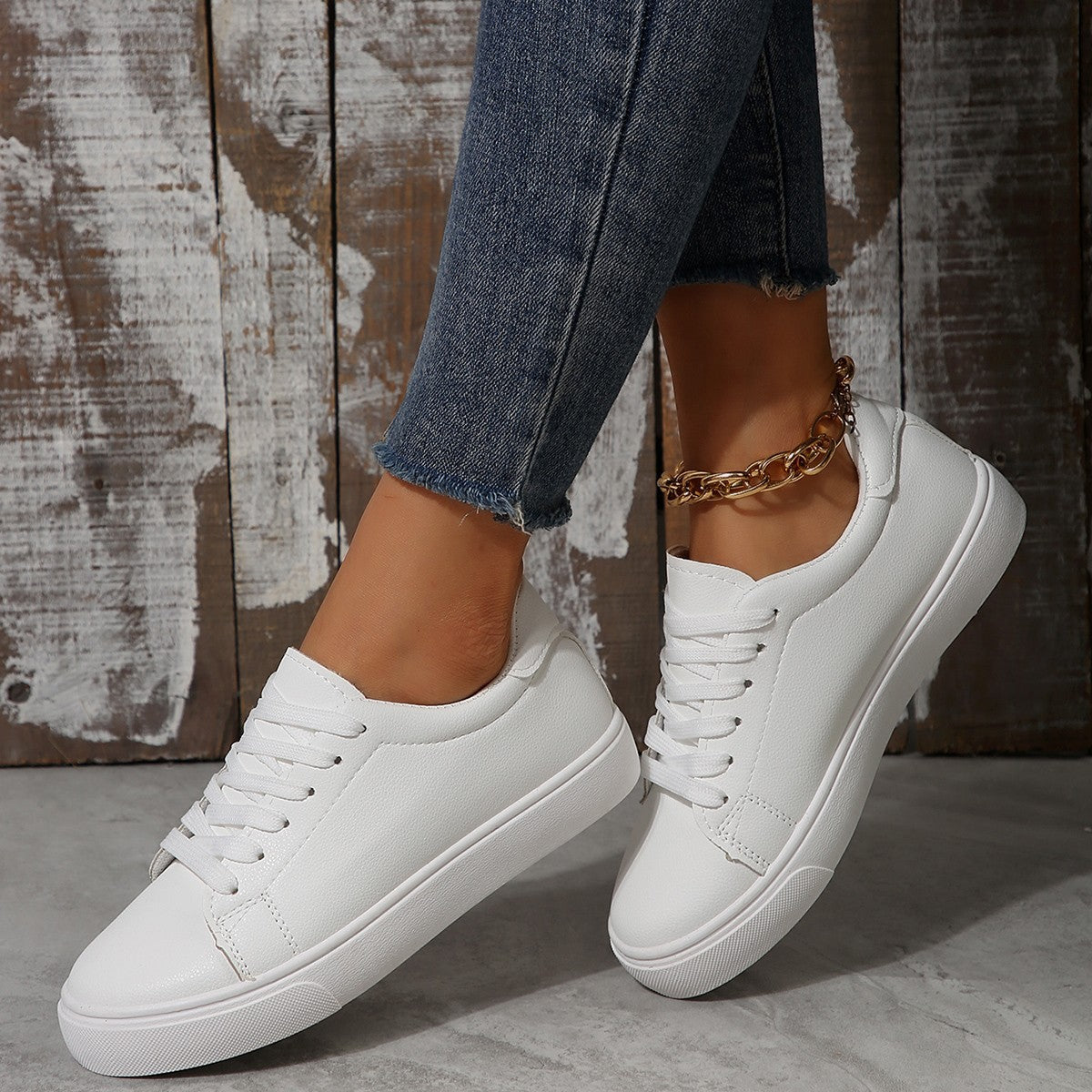 Chaussures Blanc Versatile Plat Plus-taille Casual Laced Coréen style Bas-top Sneakers