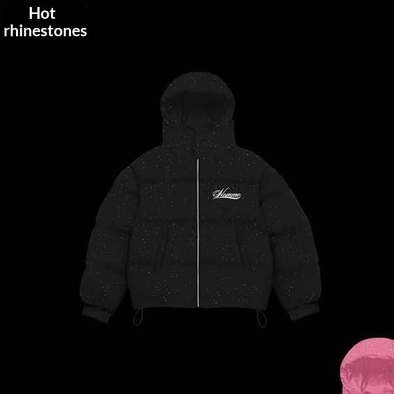 Manteau de coton épais avec fermeture éclair et transfert thermique Strass