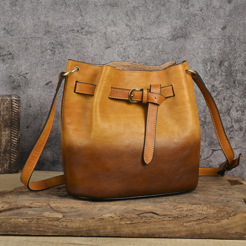 Top-grain Cowhide Couleur solide Sac à épaule unique pour femmes de grande capacité