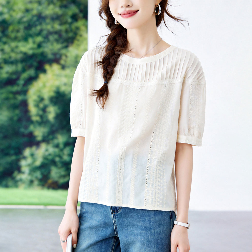 Été Pull à col rond Top Femmes Pure Coton