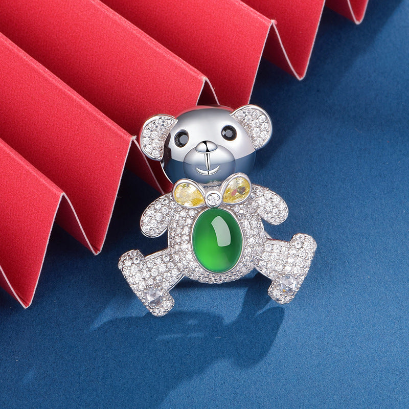 S925 Argent Pave Broch 8x6mm Ovale Green Chalcédoine 7g Platine Platine Cadeau de mode B