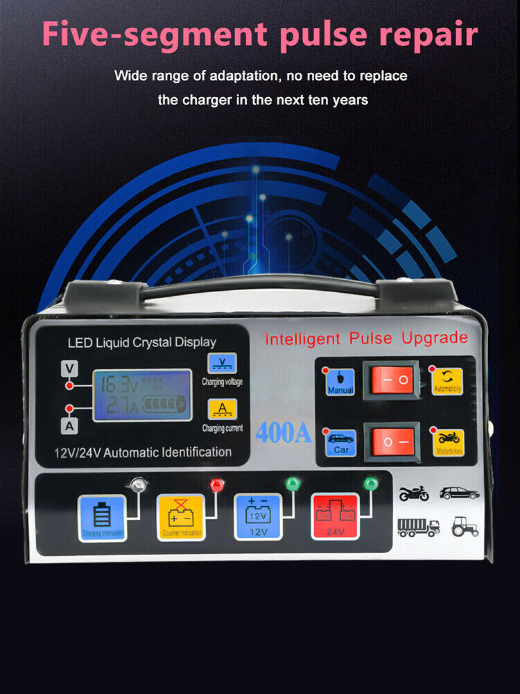 400W Chargeur de batterie de voiture intelligente de poids lourds Automatic Pulse Repair Trickle UK