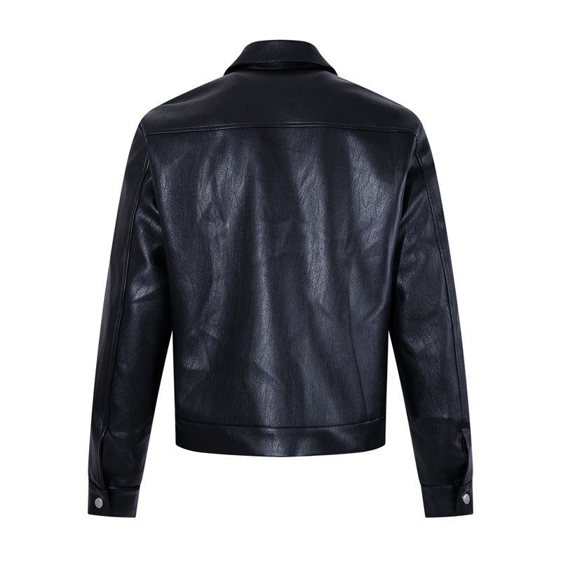 Veste de motard en cuir brillant Slim-Fit Faux avec fermeture à boucle vintage