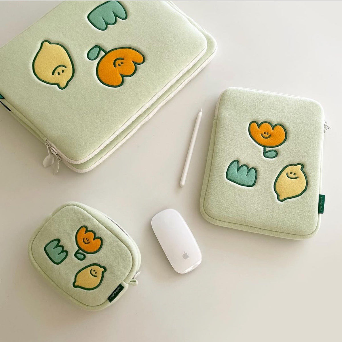 Niche Design Lemon Broderie Fleur Sac pour ordinateur portable