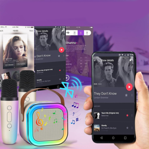 Haut-parleur Bluetooth Mini Karaoké pour enfants portables avec 2 microphones sans fil pour garçons