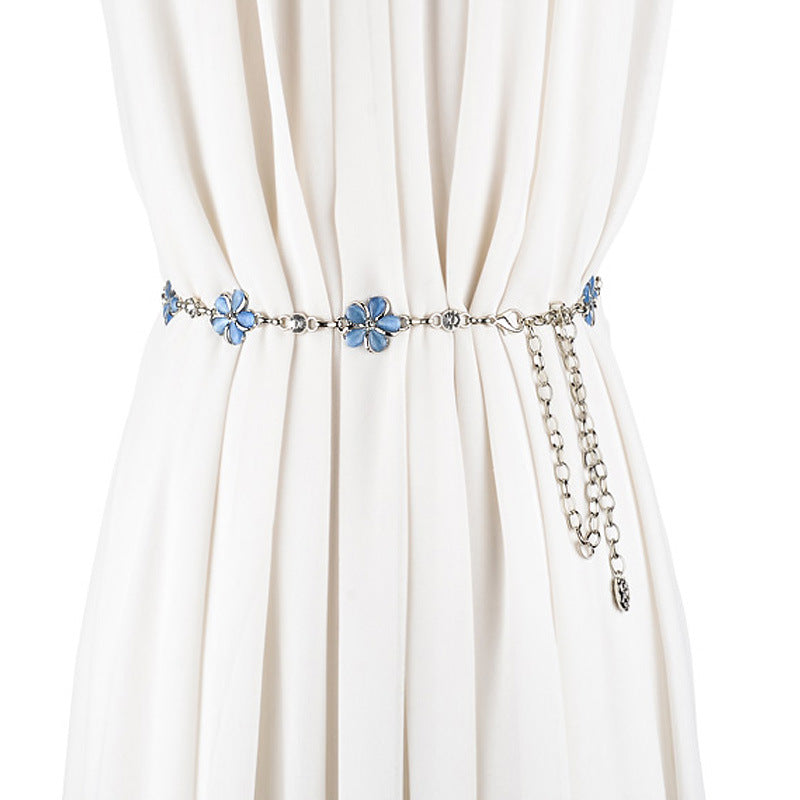 Chaîne de taille tout-match Bleu Ceinture mince Été Jupe décorative Chemise de taille Ins Trendy Metal